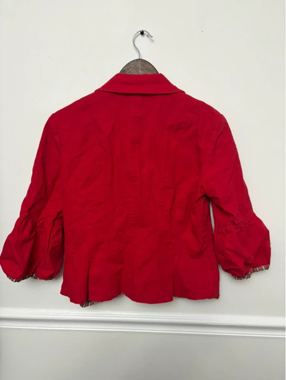 Y2K Trenz by Theresa Renz Red Cropped Ruffle Sleeve Blazer Size Large - Picture 3 of 3